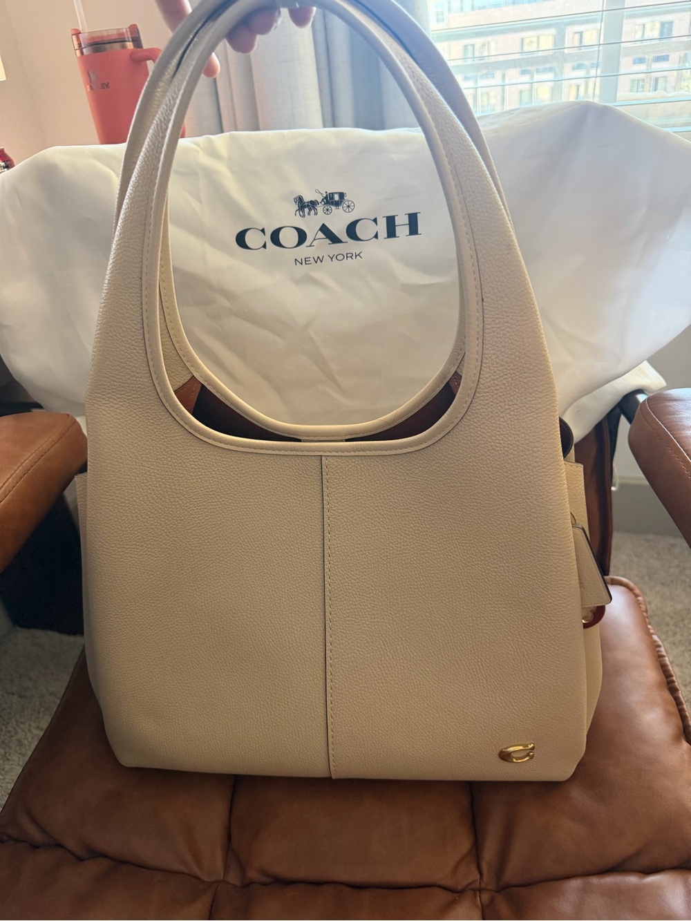 COACH Cream Pebbled Leather Shoulder Bag